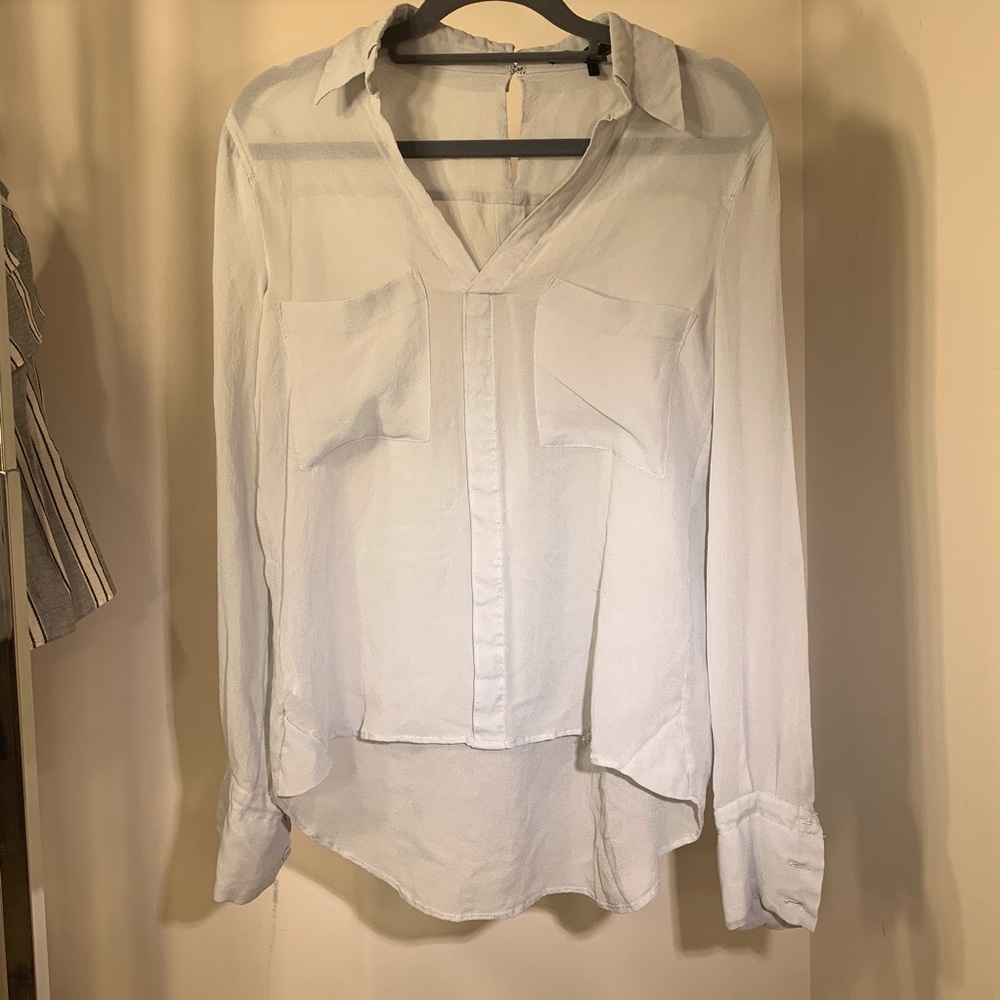 BCBG MaxAzria Grey Sheer Long-sleeve Blouse